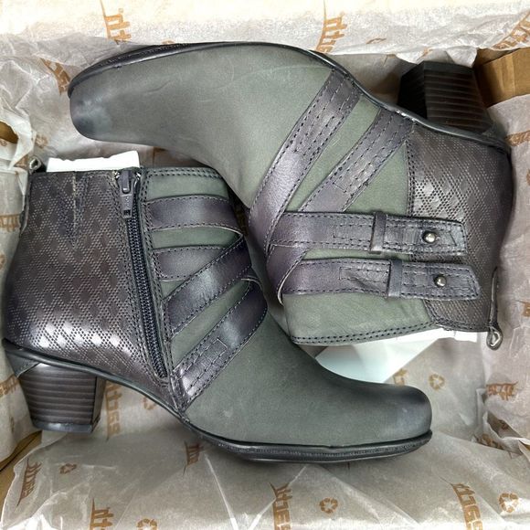 Earth Brands Footwear Multi-Strap Emerald Gray Leather Ankle Boots - Size 6 - Picture 10 of 10